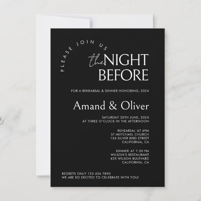 Minimal Wedding Rehearsal TemplateThe Night Before Invitation (Front)
