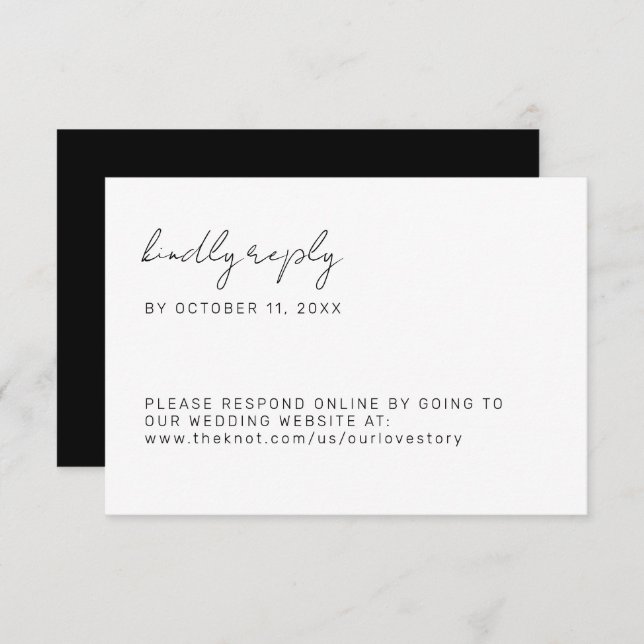 Minimal Wedding Script Simple Kindly Reply Online RSVP Card (Front/Back)