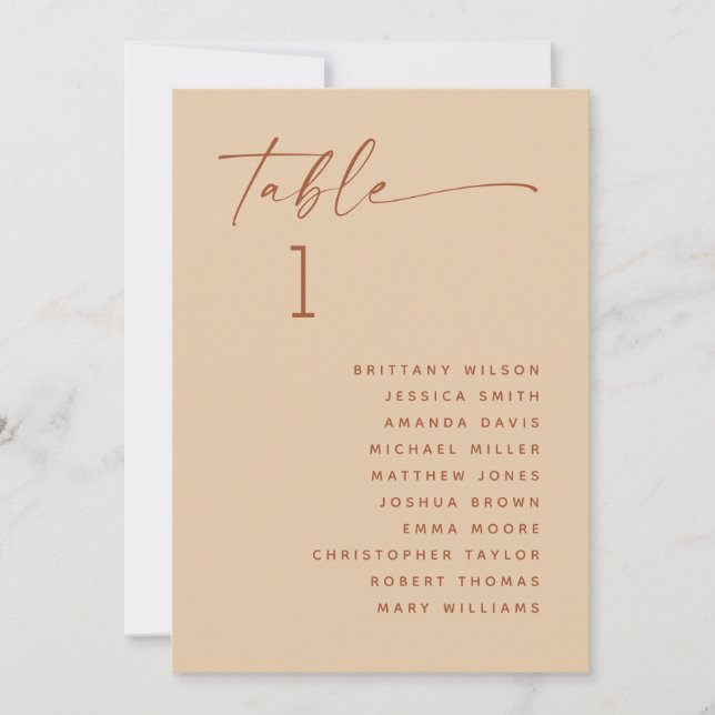 Minimal Wedding Seating Chart in Warm Peach Sand Invitation (Front)