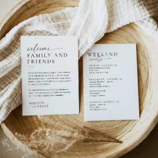 Minimal Wedding Welcome Bag Letter Timeline Card