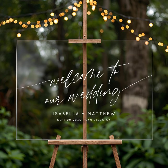 Minimal Wedding Welcome Modern Script Horizontal Acrylic Sign (Creator Uploaded)