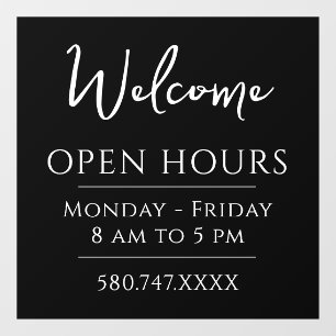 Minimal Welcome and Open Hours Window Cl Window Cling