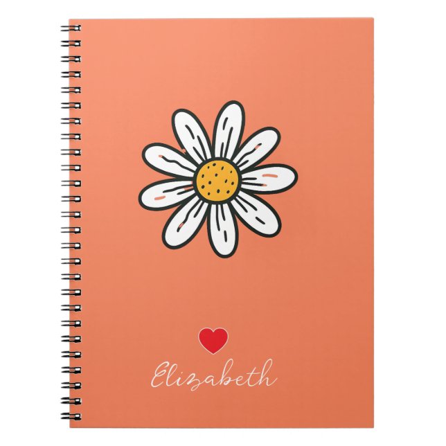 Minimal Whimsical Daisy Hand-Drawn Floral Notebook (Front)