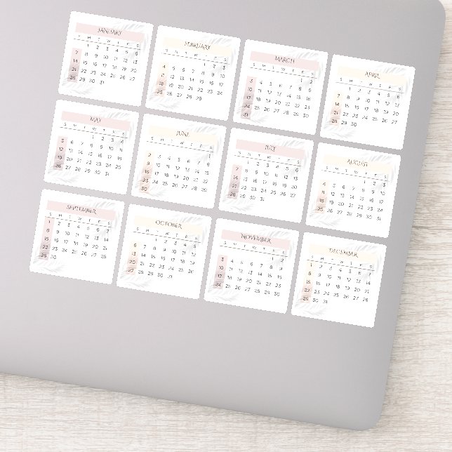 Minimal White 2024  Full Year Monthly Calendar (Detail)