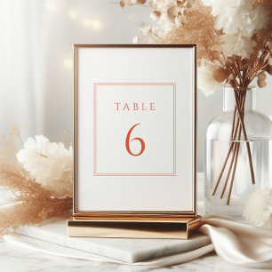 Minimal White and Orange Wedding Table Number Sign