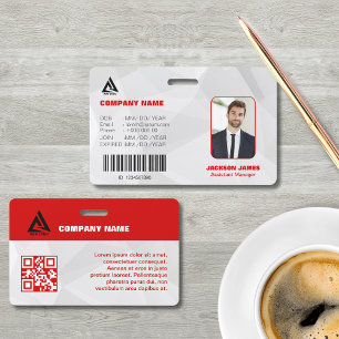 Minimal White and Red Security ID name Tag Badge