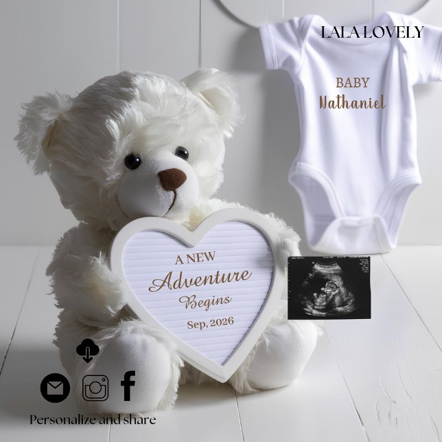 Minimal White Bear Pregnancy announcement card (Creator Uploaded)