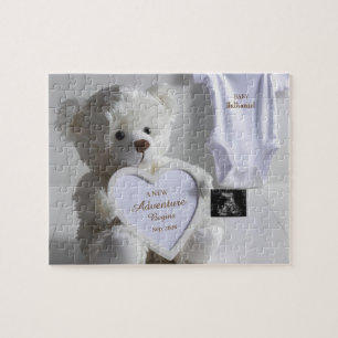 Minimal White Bear Pregnancy announcement  Jigsaw Puzzle