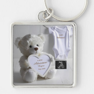 Minimal White Bear Pregnancy announcement Keychain