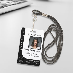Minimal White & Black Custom Notary Photo ID Badge