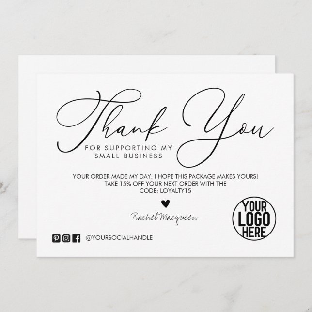 Minimal White Black Script Customer Thank You (Front/Back)