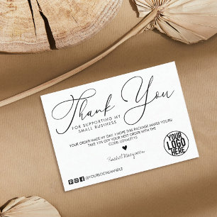 Minimal White Black Script Customer Thank You Business Card
