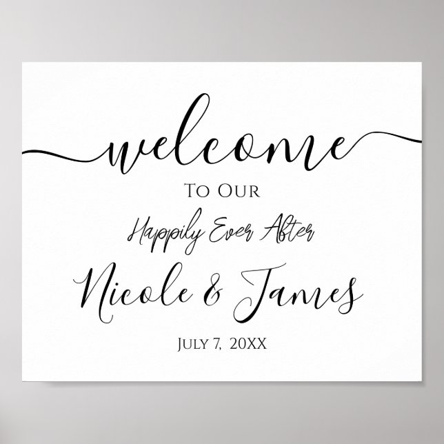 Minimal White Black Wedding Welcome Sign (Front)