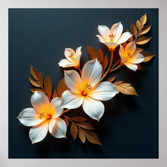 🤍 Minimal White Blossom Sprig Botanical Calm Natu Poster (Front)