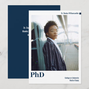 Minimal White Blue Photo PhD Graduation Announcement