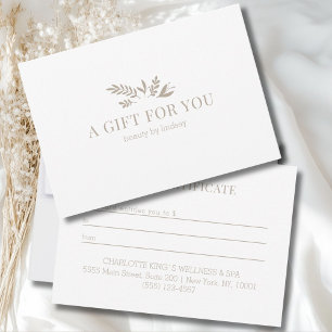 Minimal White Botanical Business Gift Certificate