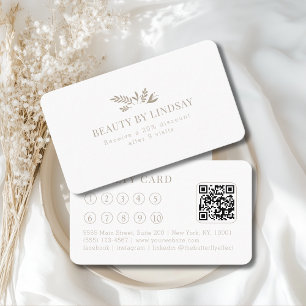 Minimal White Botanical Salon QR-Code Loyalty Business Card
