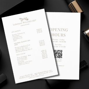 Minimal White Botanical Salon QR Code Price List Flyer