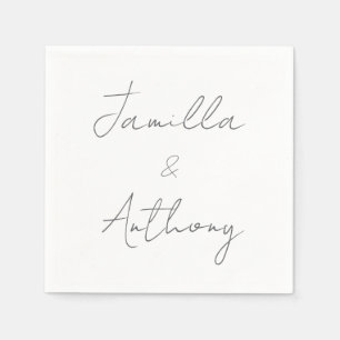 Minimal White Bride and Groom Napkins