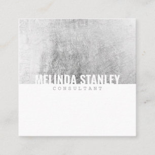 Minimal white chic silver foil elegant colour bloc square business card