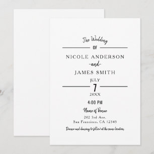 Minimal White Clean Classic Simple Wedding Invitation