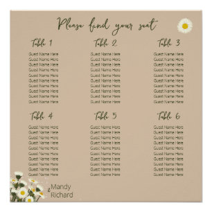 Minimal White Daisy Flowers Seating Chart