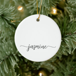 Minimal White Girly Monogram Name Script Ceramic Ornament