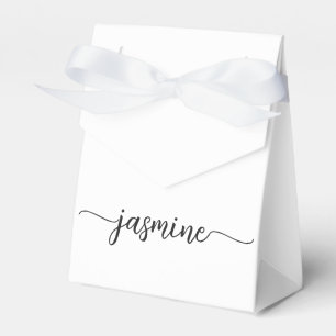 Minimal White Girly Monogram Name Script Favor Box