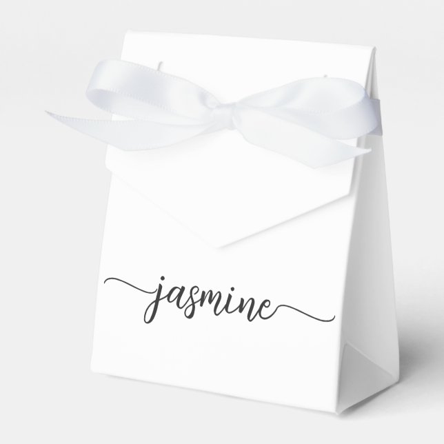 Minimal White Girly Monogram Name Script  Favor Box (Front Side)