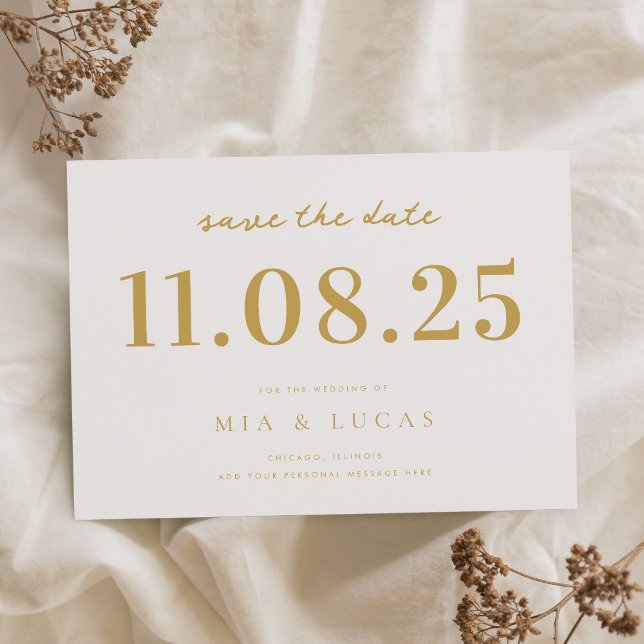 Minimal White Gold Chic Wedding Date Non-Photo Save The Date (Creator Uploaded)