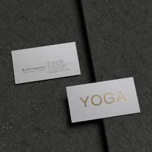 Minimal White & Gold Embossed Text Yoga Instructor Business Card