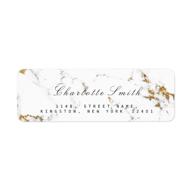 Minimal White Gold Marble Return Address Labels (Front)
