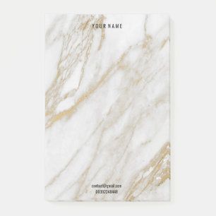 Minimal White Gold Marble Stone Luxury Name Adress Post-it Notes