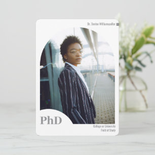 Minimal White Grey Arch Photo PhD Graduation Announcement