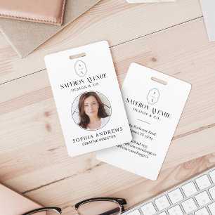 Minimal White ID Custom Monogram Logo & Photo Badge