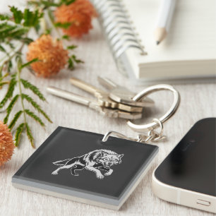 Minimal White Line Wolf Keychain