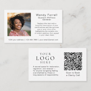 Minimal White Logo QR Code Photo Health Coach Business Card