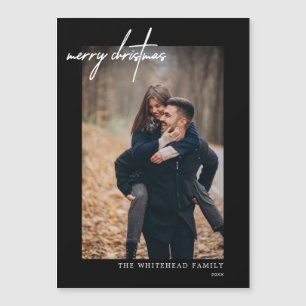 Minimal White Merry Christmas Black Magnetic Card