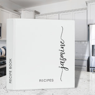 Minimal White Monogram Calligraphy Cookbook Recipe Binder