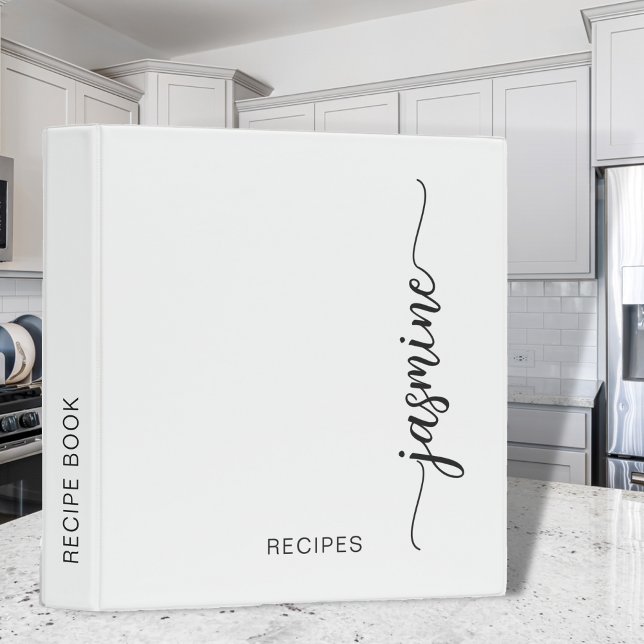 Minimal White Monogram Calligraphy Cookbook Recipe Binder (Creator Uploaded)