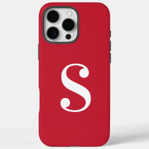 Minimal White Monogram on Red iPhone 16 Pro Max Case