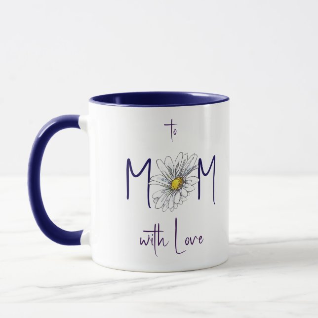 Minimal White Navy Watercolor Daisy Mother's Day  Mug (Left)