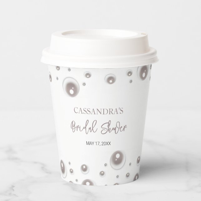 Minimal White Pearl Bridal Shower  Paper Cups (Front)