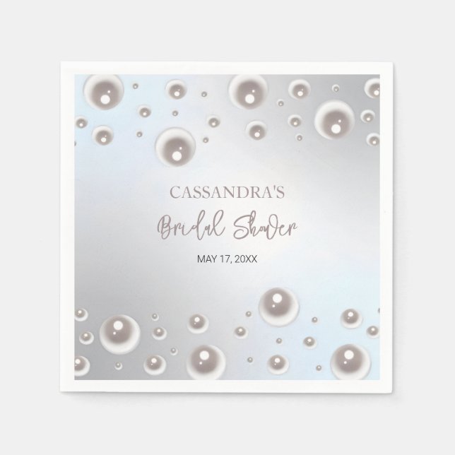 Minimal White Pearl Silver Bridal Shower  Napkin (Front)