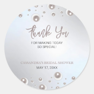 Minimal White Pearl Silver Bridal Shower Thank You Classic Round Sticker