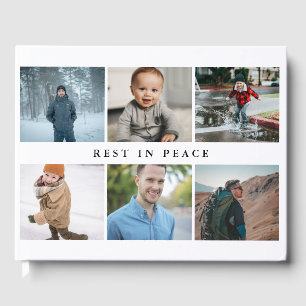 Minimal White Photo Collage Rest In Peacce Guest Book