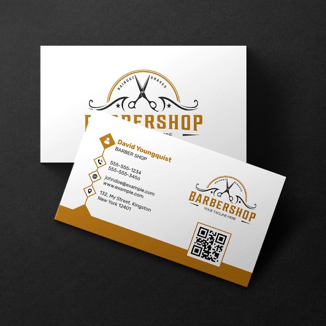 Minimal White & Rusty Brown Barber Shop Coiffeur Business Card (Creator Uploaded)