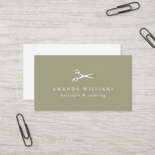Minimal white Scissors Hair Stylist Sage Green Business Card