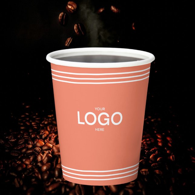 Minimal White Stripes Custom Logo Dusty Orange  Paper Cups (Creator Uploaded)
