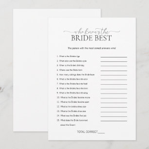 Minimal Who Knows The Bride Bridal Shower Game Invitation